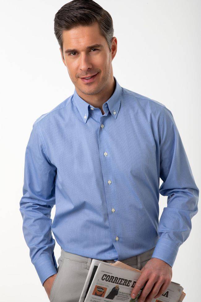 Aplomb Hemd Herren Aplomb Regular Einfarbig 100% Baumwolle Kragen Button-Down Lange Ärmel