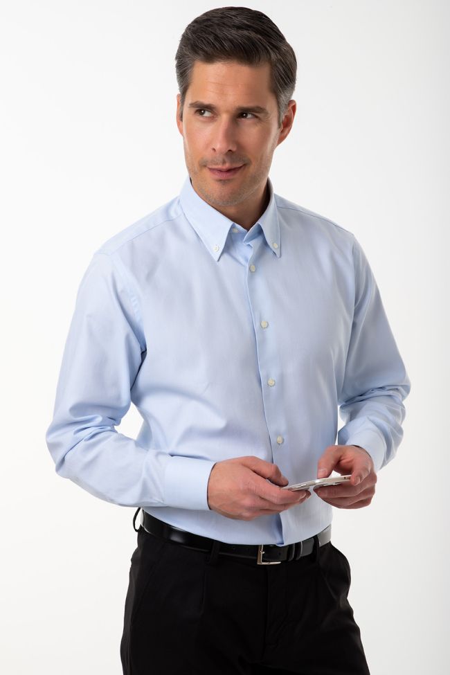 Aplomb Hemd Herren Aplomb Regular Einfarbig 100% Baumwolle Kragen Button-Down Lange Ärmel