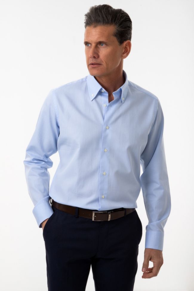 Aplomb Hemd Herren Aplomb Regular Einfarbig 100% Baumwolle Kragen Button-Down Lange Ärmel