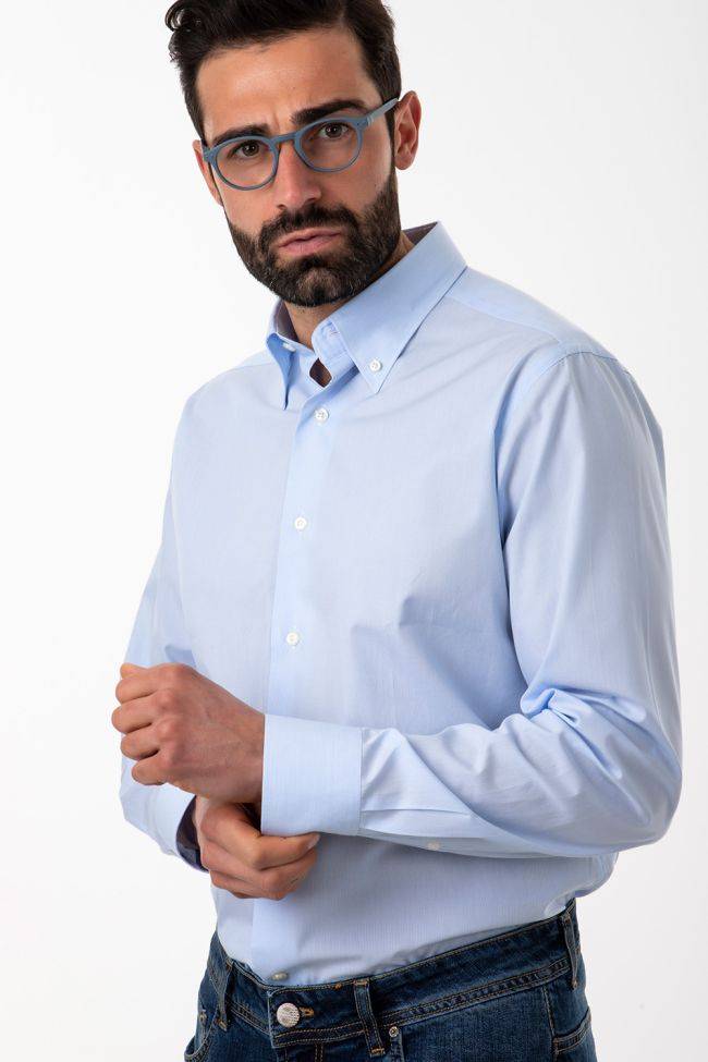 Aplomb Hemd Herren Aplomb Regular Einfarbig 100% Baumwolle Kragen Button-Down Lange Ärmel