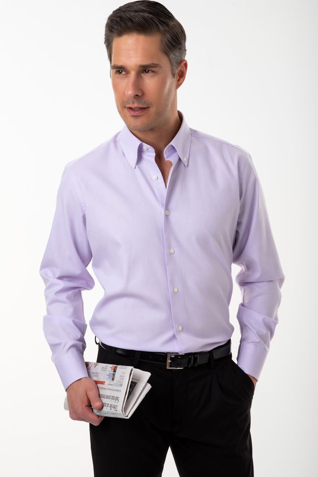 Aplomb Hemd Herren Aplomb Regular Einfarbig 100% Baumwolle Kragen Button-Down Lange Ärmel