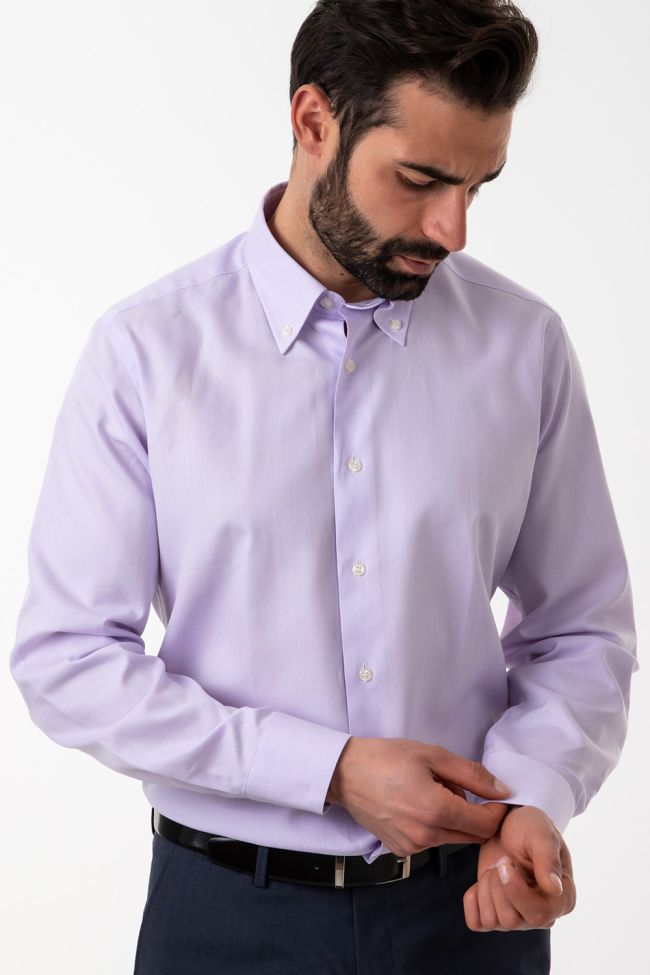 Aplomb Hemd Herren Aplomb Regular Einfarbig 100% Baumwolle Kragen Button-Down Lange Ärmel