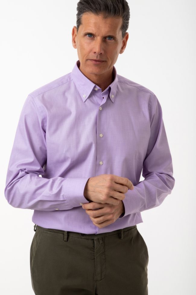 Aplomb Hemd Herren Aplomb Regular Einfarbig 100% Baumwolle Kragen Button-Down Lange Ärmel