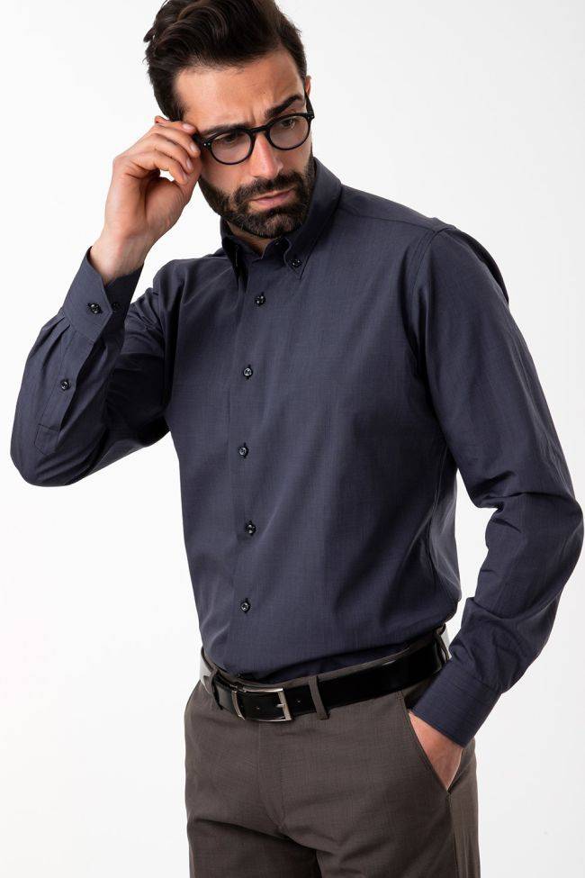 Aplomb Hemd Herren Aplomb Regular Einfarbig 100% Baumwolle Kragen Button-Down Lange Ärmel