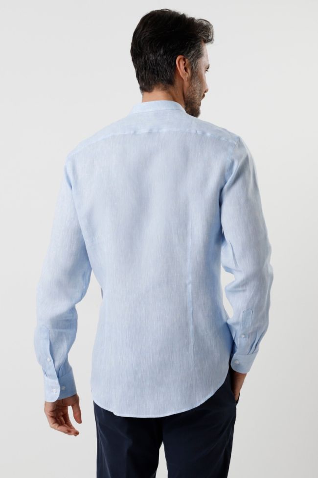 Aplomb Hemd Herren Aplomb Regular Einfarbig 100% Leinen Kragen Mandarinkragen Lange Ärmel