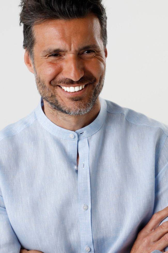 Aplomb Hemd Herren Aplomb Regular Einfarbig 100% Leinen Kragen Mandarinkragen Lange Ärmel