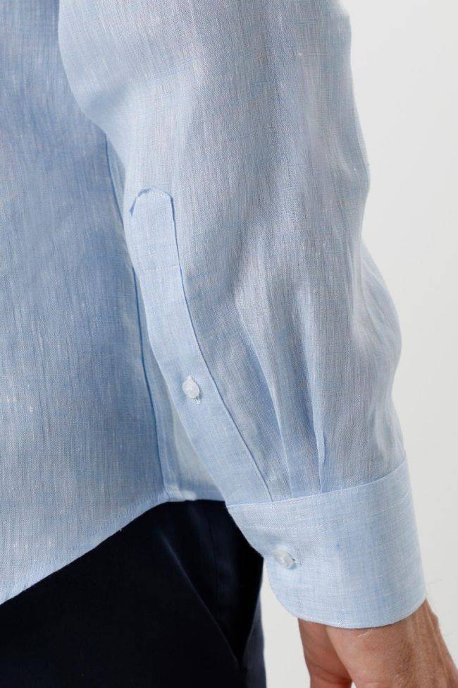 Aplomb Hemd Herren Aplomb Regular Einfarbig 100% Leinen Kragen Mandarinkragen Lange Ärmel