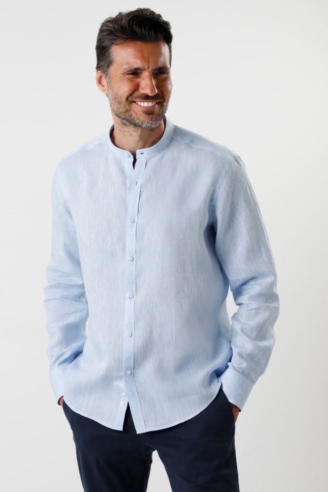 Aplomb Hemd Herren Aplomb Regular Einfarbig 100% Leinen Kragen Mandarinkragen Lange Ärmel