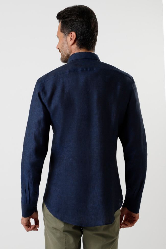 Aplomb Hemd Herren Aplomb Regular Einfarbig 100% Leinen Kragen Button-Down Lange Ärmel
