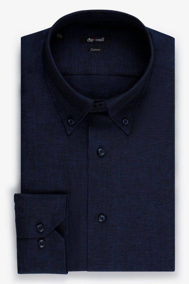 aplomb Hemd Herren Aplomb Regular Einfarbig 100% Leinen kragen Button-Down Lange Ärmel