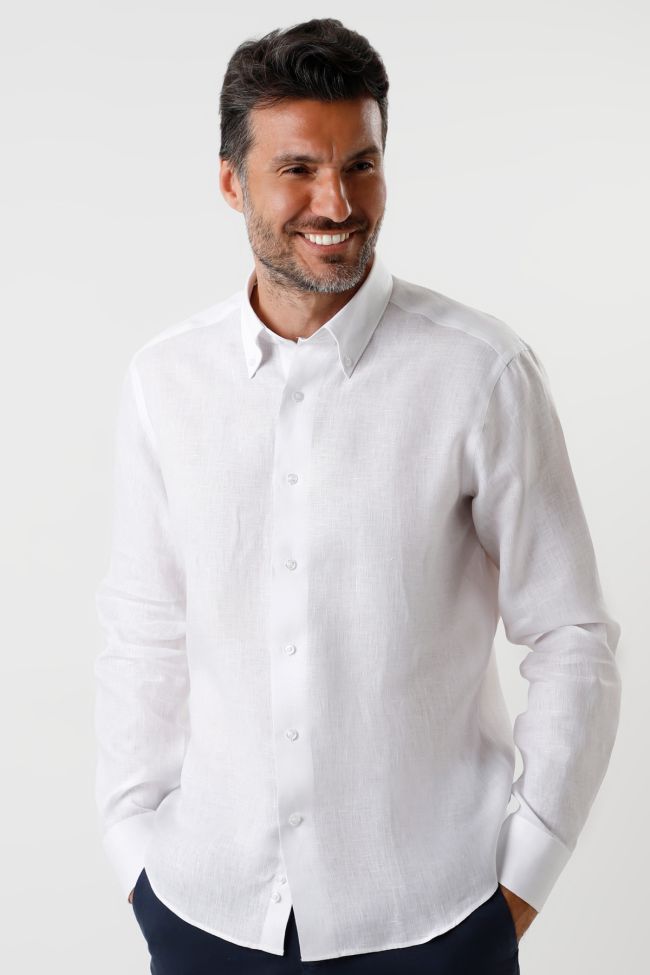 Aplomb Hemd Herren Aplomb Regular Einfarbig 100% Leinen Kragen Button-Down Lange Ärmel