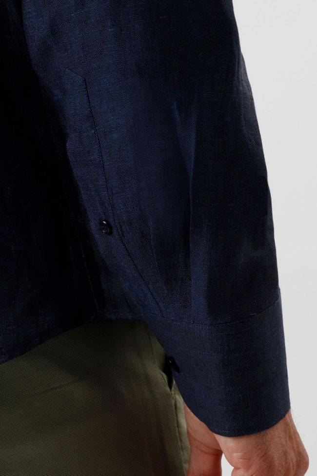 Aplomb Hemd Herren Aplomb Regular Einfarbig 100% Leinen Kragen Button-Down Lange Ärmel