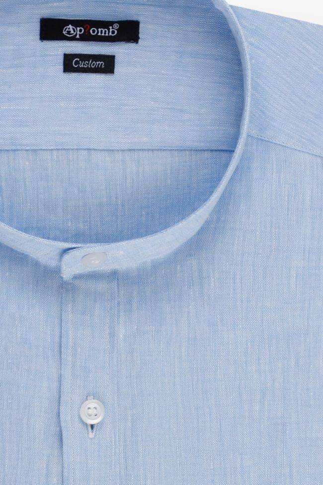 aplomb Hemd Herren Aplomb Regular Einfarbig 100% Leinen kragen Mandarinkragen Lange Ärmel