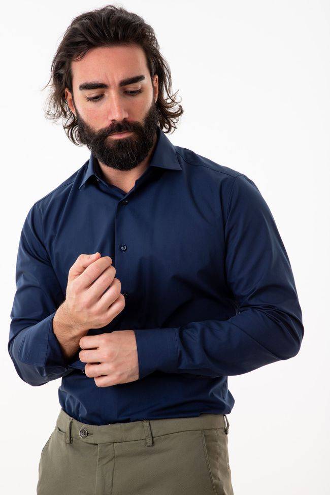 Aplomb Hemd Herren Aplomb Slim Einfarbig 100% Baumwolle Kragen Französisch Lange Ärmel