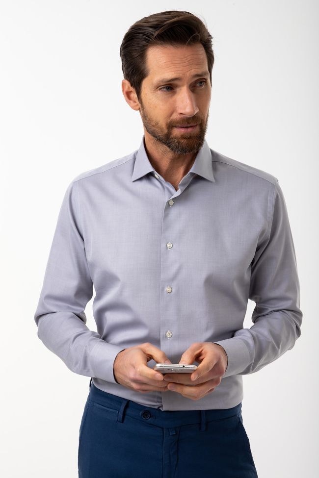 Aplomb Hemd Herren Aplomb Slim Einfarbig 100% Baumwolle Kragen Französisch Lange Ärmel