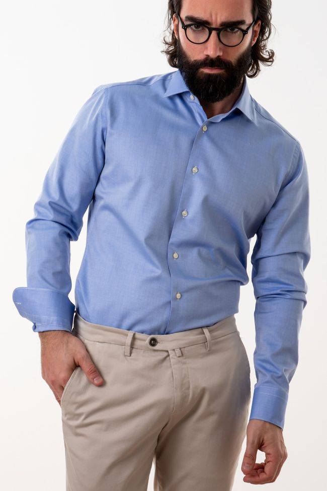 aplomb Hemd Herren Aplomb Slim Einfarbig 100% Baumwolle kragen Französisch Lange Ärmel