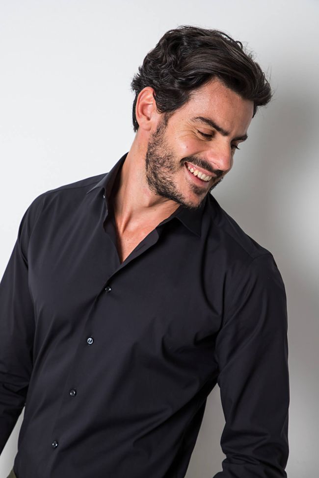 aplomb Hemd Herren Aplomb Slim Einfarbig 100% Baumwolle kragen Italienisch Lange Ärmel