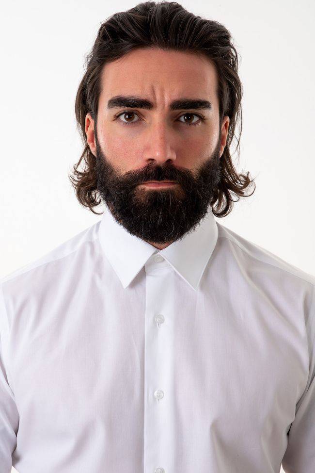 Aplomb Hemd Herren Aplomb Slim Einfarbig 97% Baumwolle 3% Elastan Kragen Italienisch Lange Ärmel