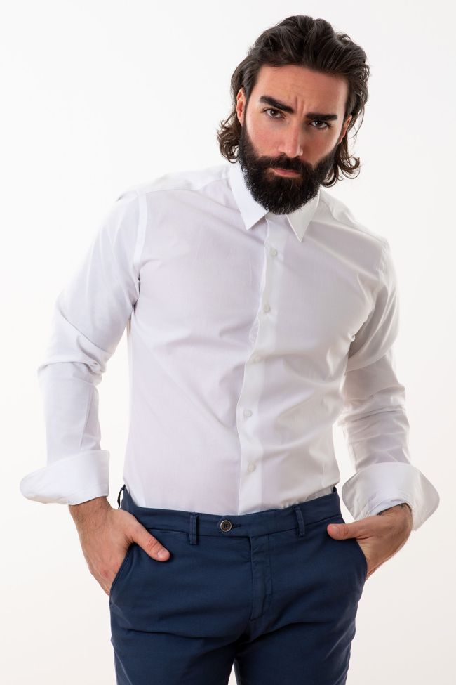 aplomb Hemd Herren Aplomb Slim Einfarbig 97% Baumwolle 3% elastan kragen Italienisch Lange Ärmel