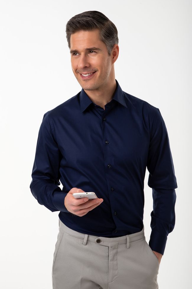 Aplomb Hemd Herren Aplomb Slim Einfarbig 97% Baumwolle 3% Elastan Kragen Italienisch Lange Ärmel