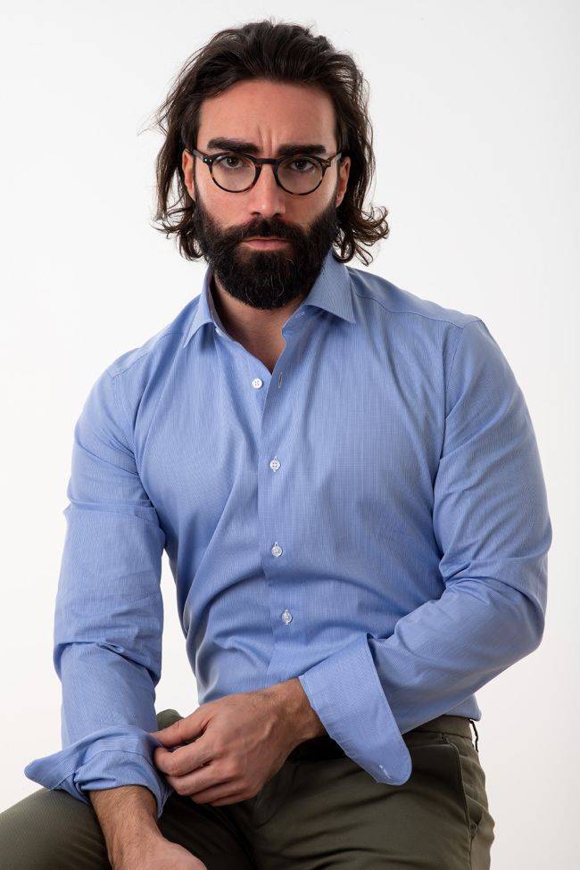 aplomb Hemd Herren Aplomb Slim Karo 100% Baumwolle kragen Französisch Lange Ärmel