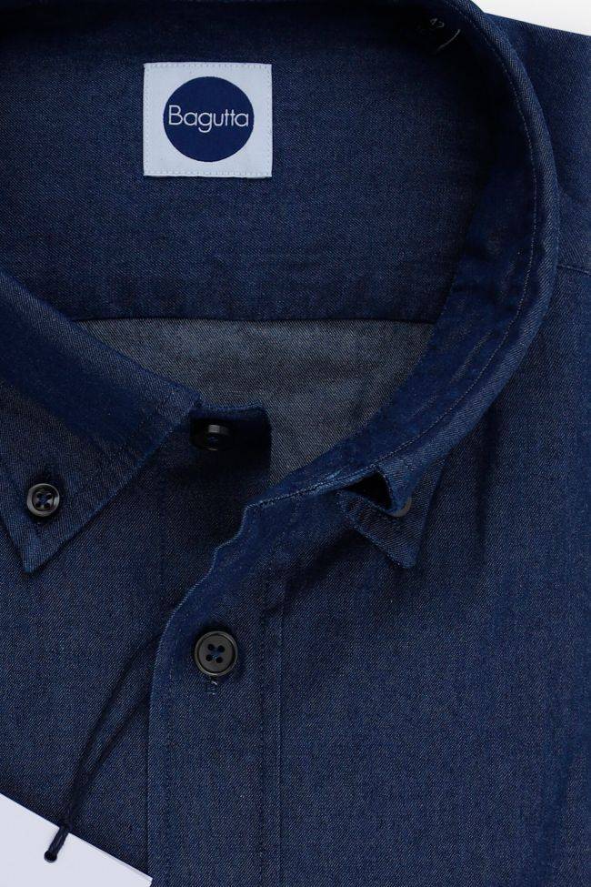 Bagutta Hemd Herren Bagutta Slim Einfarbig 100% Baumwolle Denim Jeans Kragen Button-Down Lange Ärmel