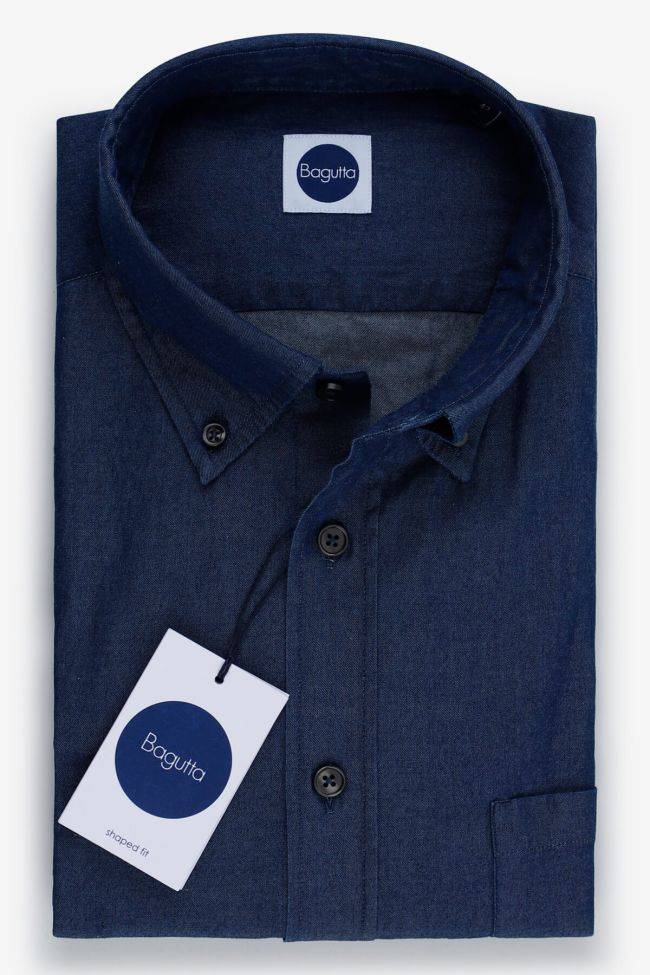 bagutta Hemd Herren Bagutta Slim Einfarbig 100% Baumwolle Denim Jeans kragen Button-Down Lange Ärmel