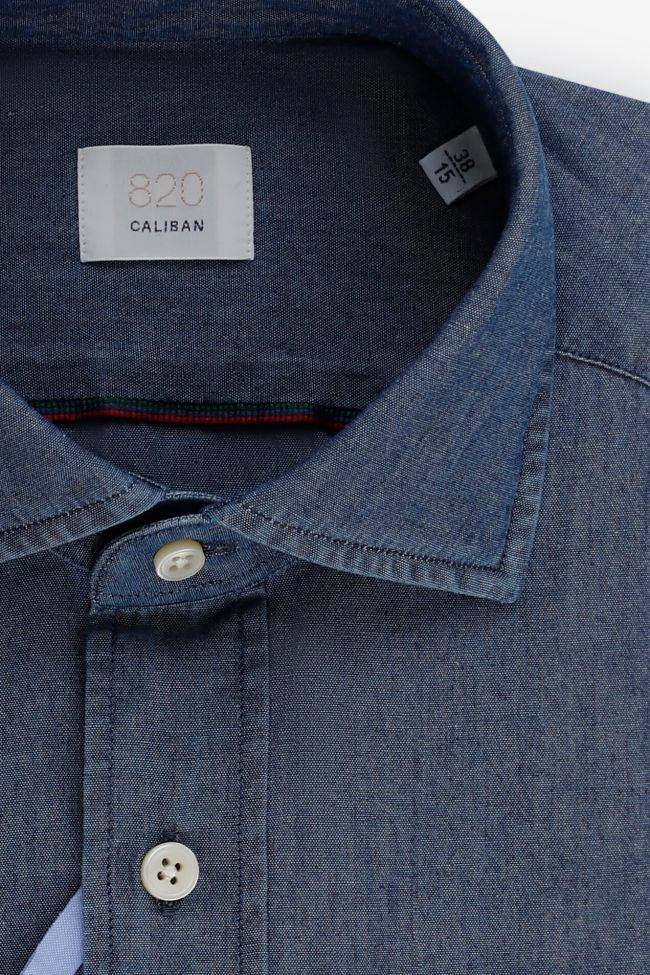 Caliban Hemd Herren Caliban Regular Einfarbig 100% Baumwolle Denim Jeans Kragen Französisch Lange Ärmel