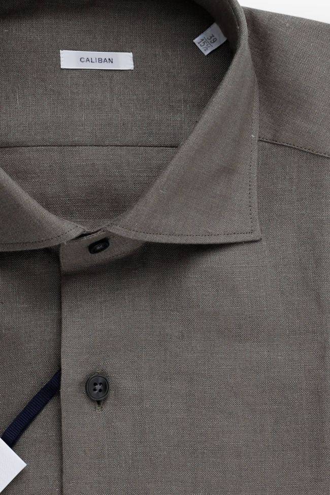 Caliban Hemd Herren Caliban Regular Einfarbig 100% Leinen Kragen Französisch Lange Ärmel
