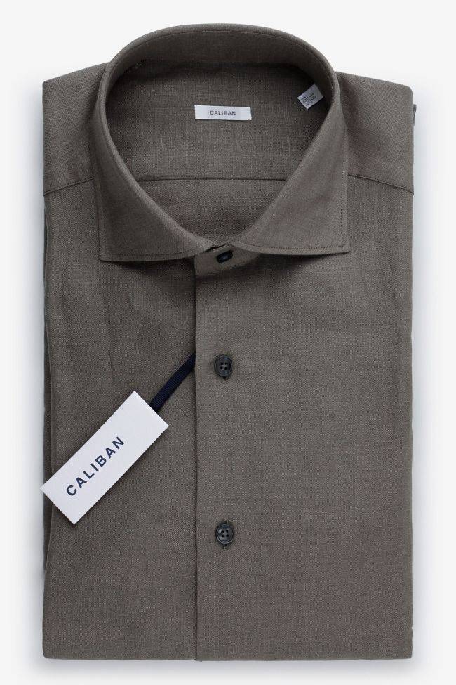 caliban Hemd Herren Caliban Regular Einfarbig 100% Leinen kragen Französisch Lange Ärmel