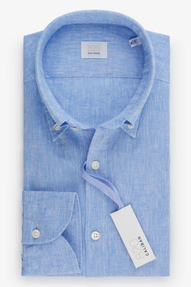 caliban Hemd Herren Caliban Regular Einfarbig 56% linen 44% cotton kragen Button-Down Lange Ärmel