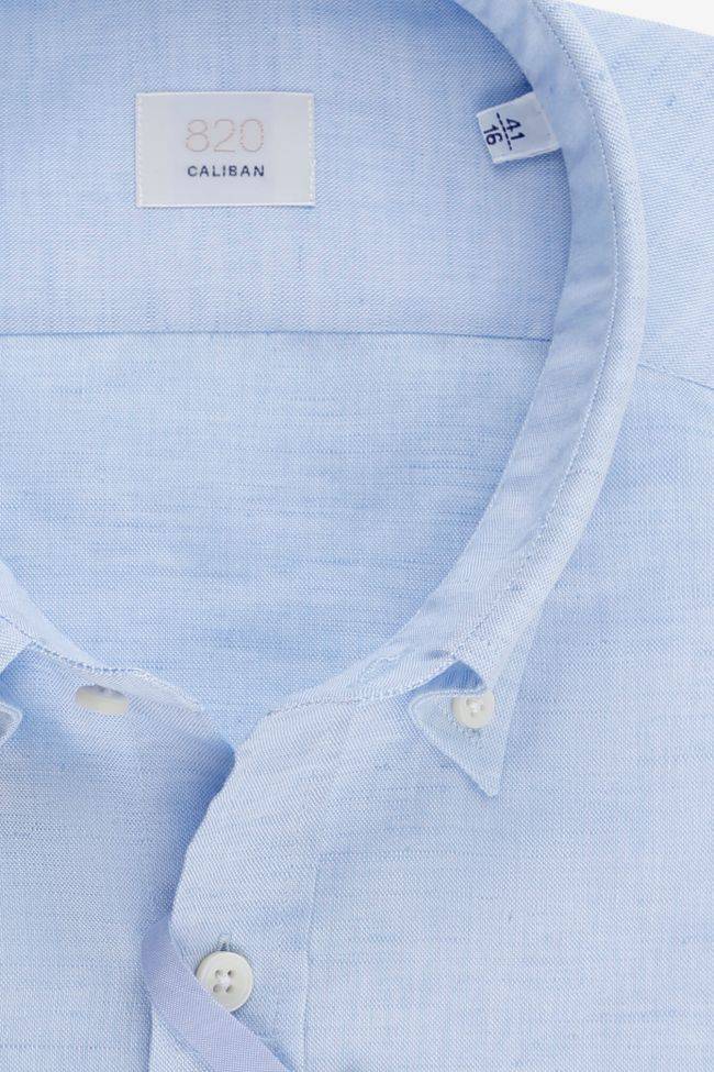 Caliban Hemd Herren Caliban Regular Einfarbig 60% Baumwolle, 40% Leinen Kragen Button-Down Lange Ärmel