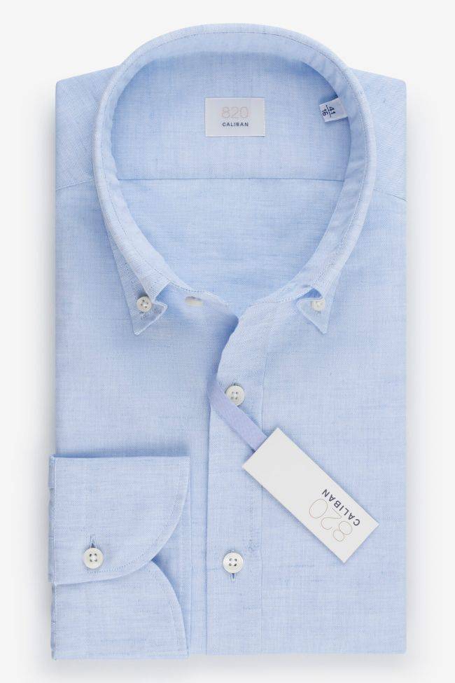 caliban Hemd Herren Caliban Regular Einfarbig 60% Baumwolle, 40% Leinen kragen Button-Down Lange Ärmel
