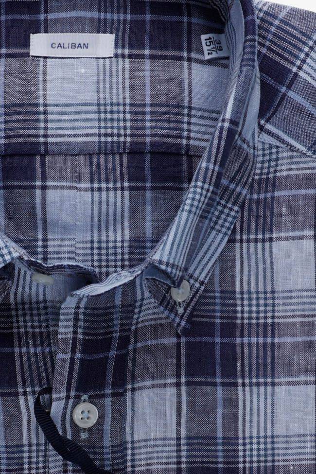 Caliban Hemd Herren Caliban Regular Karo 100% Leinen Kragen Button-Down Kurze Ärmel