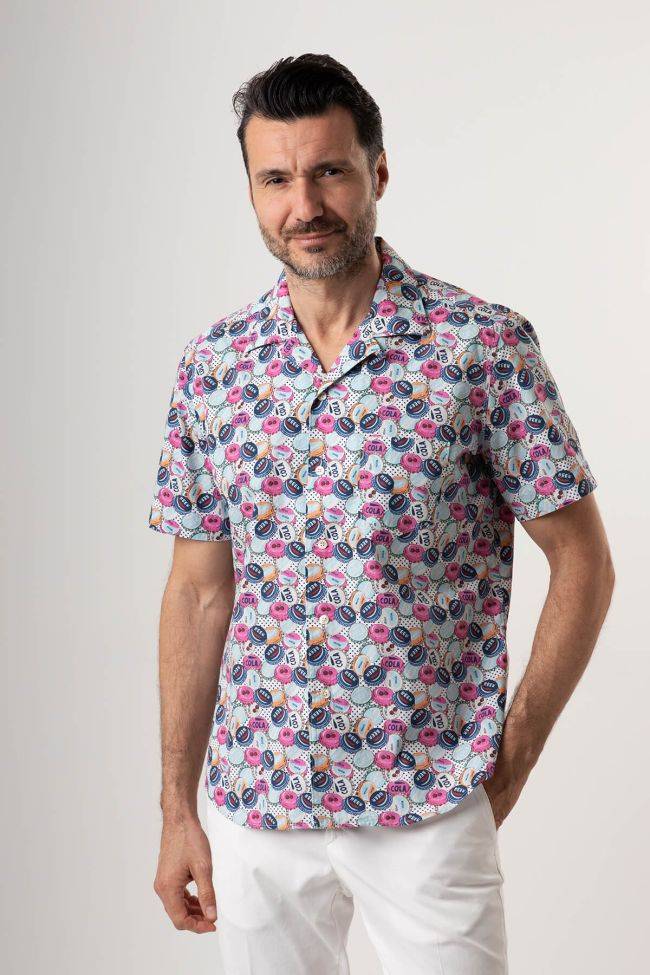 caliban Hemd Herren Caliban Regular Muster 56% linen 44% cotton kragen Französisch Kurze Ärmel