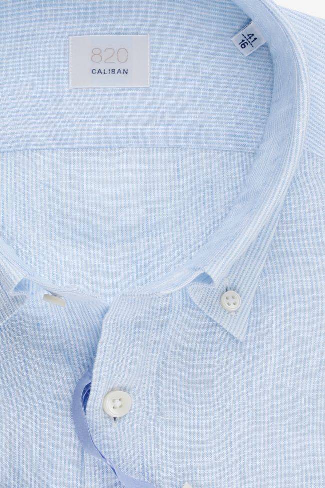 Caliban Hemd Herren Caliban Regular Streifen 100% Leinen Kragen Button-Down Lange Ärmel