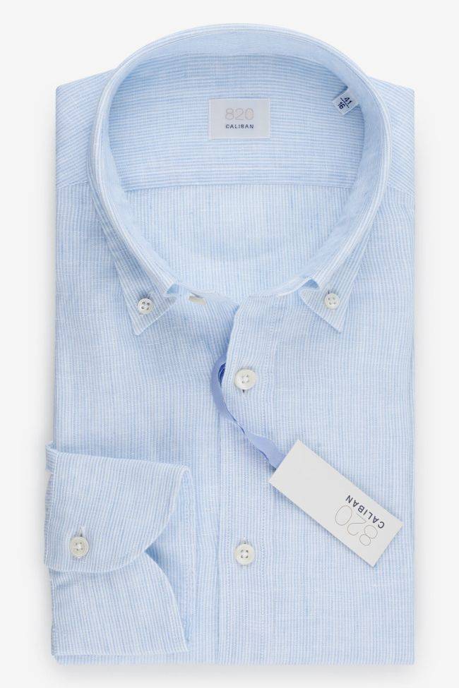 caliban Hemd Herren Caliban Regular Streifen 100% Leinen kragen Button-Down Lange Ärmel