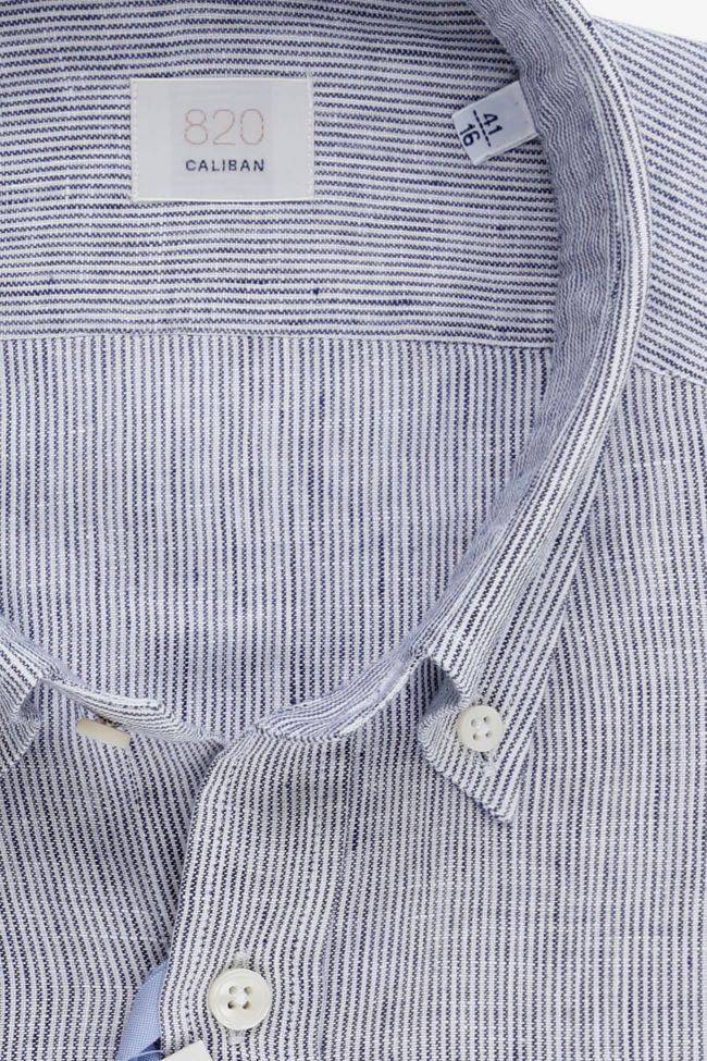 Caliban Hemd Herren Caliban Regular Streifen 100% Leinen Kragen Button-Down Lange Ärmel
