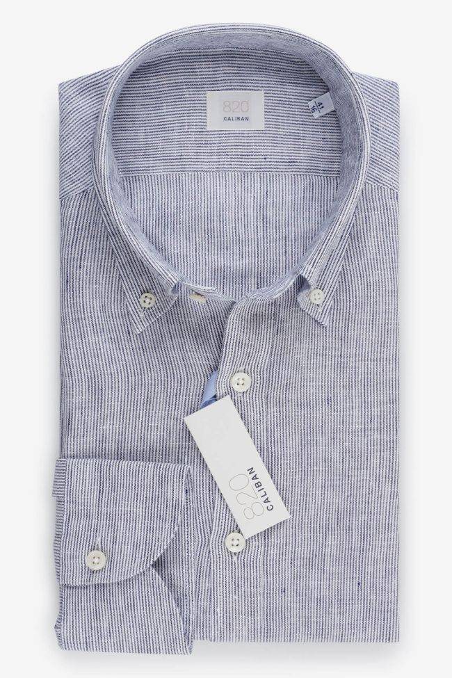 caliban Hemd Herren Caliban Regular Streifen 100% Leinen kragen Button-Down Lange Ärmel