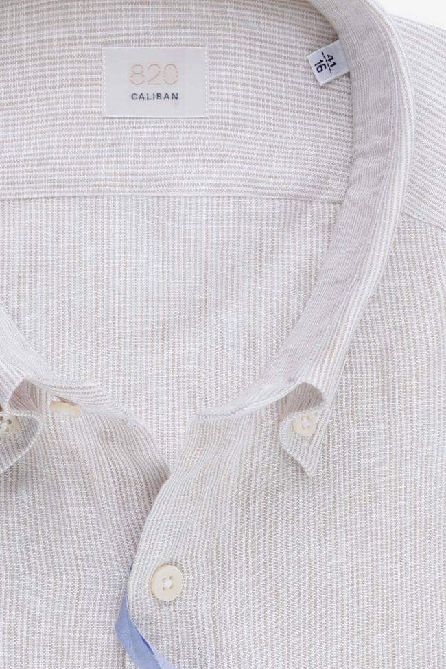 Caliban Hemd Herren Caliban Regular Streifen 100% Leinen Kragen Button-Down Lange Ärmel