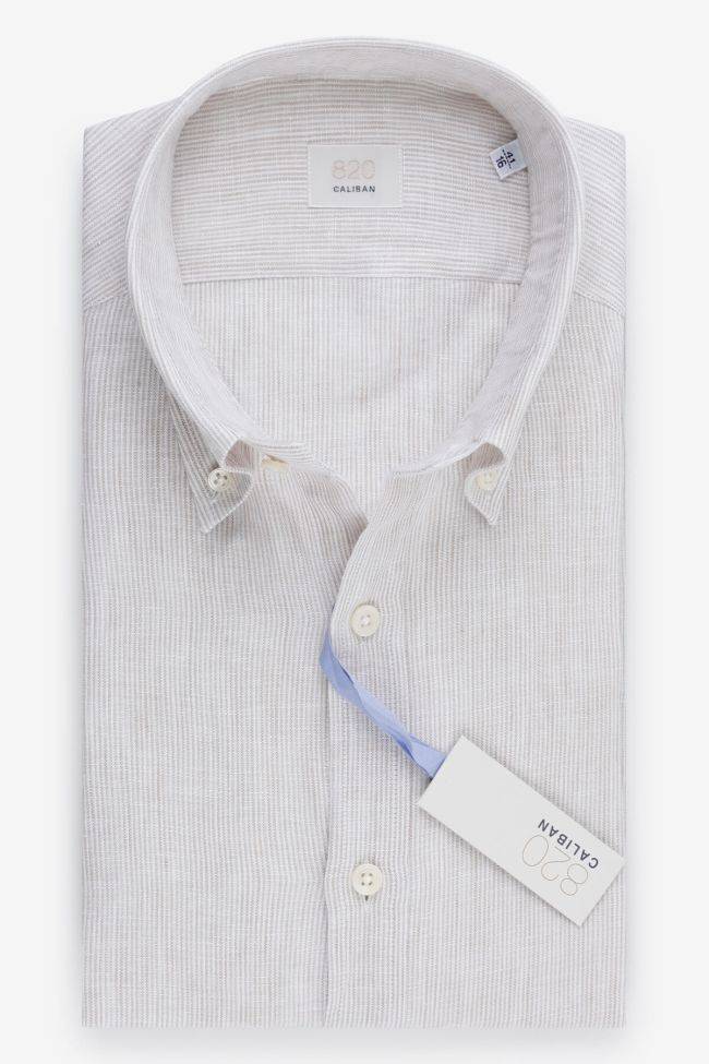 caliban Hemd Herren Caliban Regular Streifen 100% Leinen kragen Button-Down Lange Ärmel