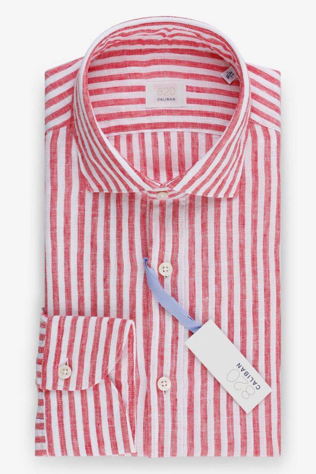 caliban Hemd Herren Caliban Regular Streifen 100% Leinen kragen Französisch Lange Ärmel