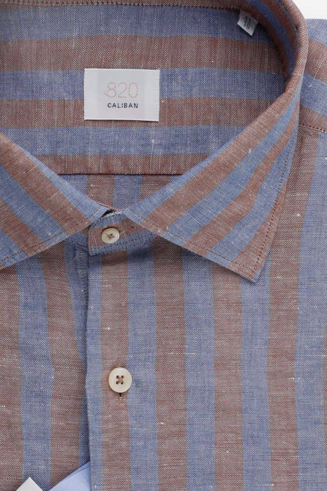 Caliban Hemd Herren Caliban Regular Streifen 55% Linen 45% Cotton Kragen Italienisch Lange Ärmel