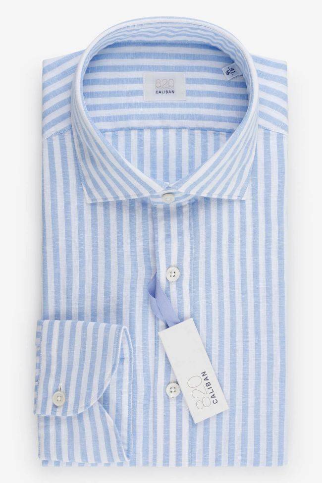 caliban Hemd Herren Caliban Regular Streifen 55% linen 45% cotton kragen Französisch Lange Ärmel