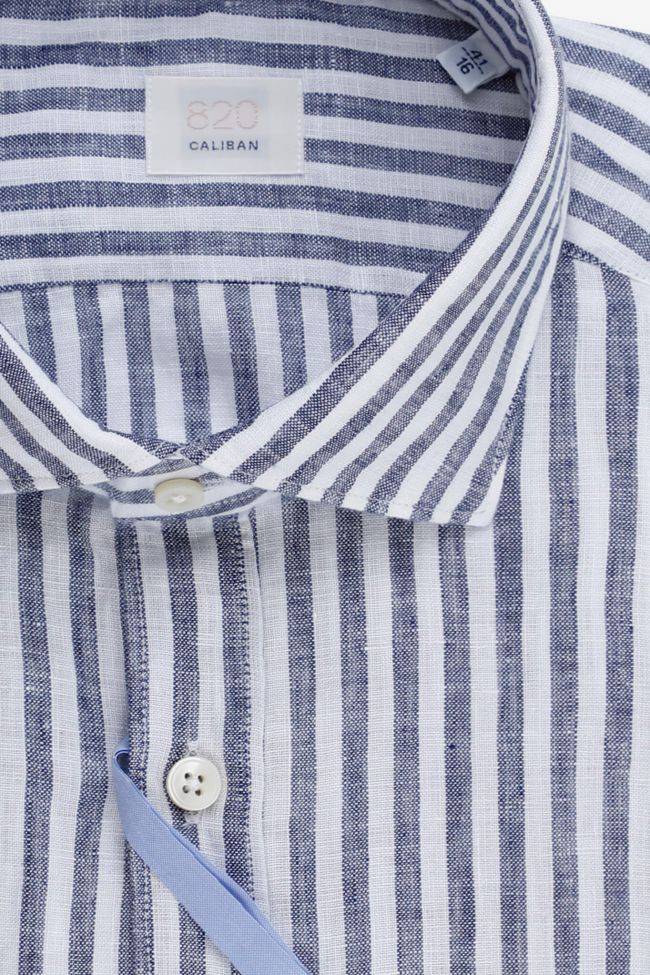 Caliban Hemd Herren Caliban Regular Streifen 55% Linen 45% Cotton Kragen Französisch Lange Ärmel