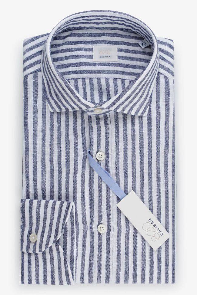caliban Hemd Herren Caliban Regular Streifen 55% linen 45% cotton kragen Französisch Lange Ärmel