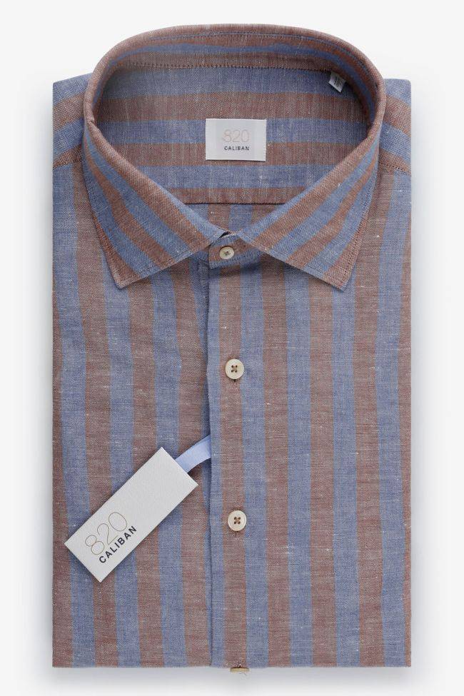 caliban Hemd Herren Caliban Regular Streifen 55% linen 45% cotton kragen Italienisch Lange Ärmel
