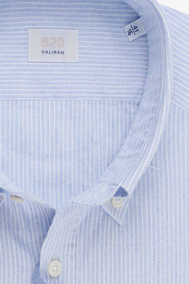 Caliban Hemd Herren Caliban Regular Streifen 70% Baumwolle 30% Leinen Kragen Button-Down Lange Ärmel