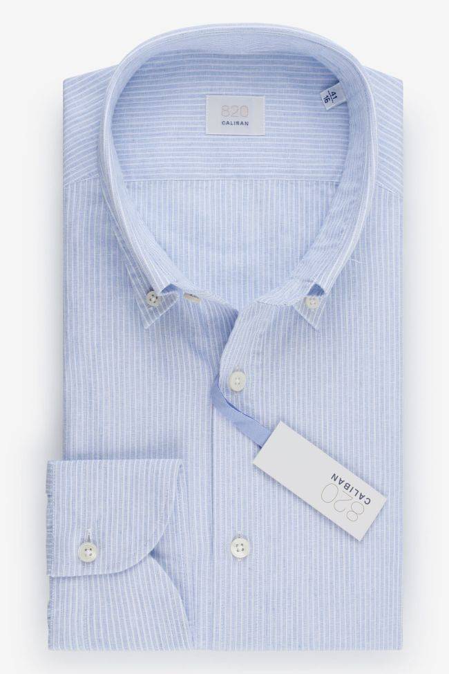 caliban Hemd Herren Caliban Regular Streifen 70% Baumwolle 30% Leinen kragen Button-Down Lange Ärmel