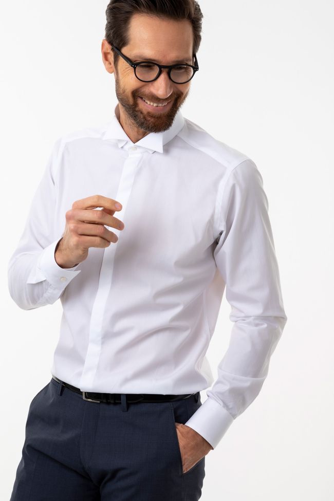 caliban Hemd Herren Caliban Slim Einfarbig 100% Baumwolle kragen Kläppchenkragen Lange Ärmel